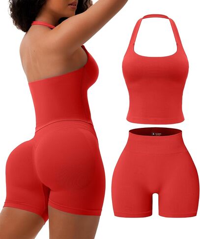 Comper 2 Piece Workout Sets for Women Built in Bra Tank Tops Top High Waist Booty Lifting Shorts Yoga Gym Active Wear Outfits in Kuwait