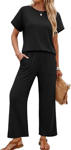 Sampeel Two Piece Sets for Women Cruise Travel Vacation Summer Outfits Lounge Matching Sets Women Clothing Wide Leg Pants Set in Kuwait