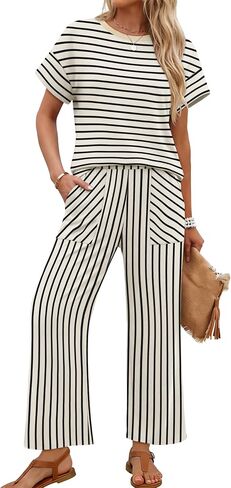 Sampeel Two Piece Sets for Women Cruise Travel Vacation Summer Outfits Lounge Matching Sets Women Clothing Wide Leg Pants Set in Kuwait