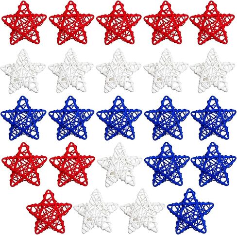 24 Pcs 4th of July Star Rattan Decoration, Red White Blue Rattan Stars for Independence Day Home Decor DIY Craft Vase Bowl Filler Table Decoration in Saudi Arabia