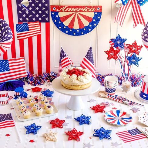 24 Pcs 4th of July Star Rattan Decoration, Red White Blue Rattan Stars for Independence Day Home Decor DIY Craft Vase Bowl Filler Table Decoration in Saudi Arabia