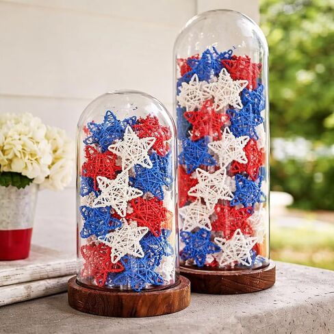 24 Pcs 4th of July Star Rattan Decoration, Red White Blue Rattan Stars for Independence Day Home Decor DIY Craft Vase Bowl Filler Table Decoration in Saudi Arabia
