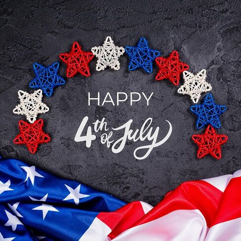 24 Pcs 4th of July Star Rattan Decoration, Red White Blue Rattan Stars for Independence Day Home Decor DIY Craft Vase Bowl Filler Table Decoration in Saudi Arabia