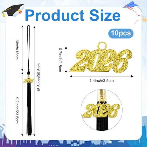 10 Pcs Graduation Tassels 2026, Black Tassels for Graduation Cap, Class of 2026 Grad Memorial Tassel for Graduations Cap Decorations Crafts College School Graduates Ceremonies Party Favors Accessories in Saudi Arabia
