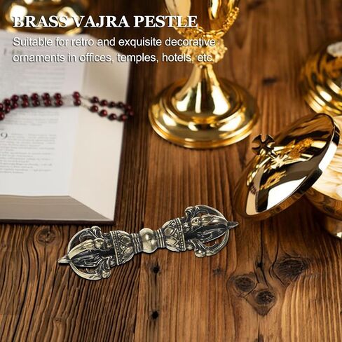 2 Pcs Brass Vajra Pestle, 3.48 Inch Golden Dharma Ornament, Vintage Feng Shui Home Decor Accents Amulet for Office Temple Desktop in Kuwait
