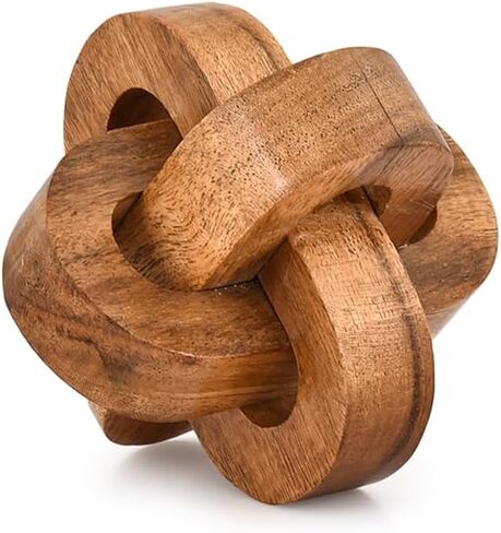 Tassels Acacia Wood 3 Link Wooden Knot Hand Carved Wooden Chain Links for Coffee Table Décor (4" X 4" X 4") in Saudi Arabia