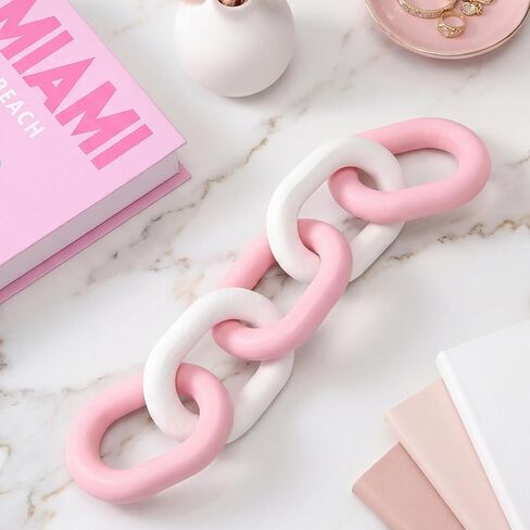 Queekay Decorative Wood Chain Link Decor Rustic 5 Link Wooden Chain Decor Ornament Farmhouse Home Decoration Hand Carved Wooden Crafts Ornaments for Coffee Table(Champagne,13.78 Inch) in Kuwait