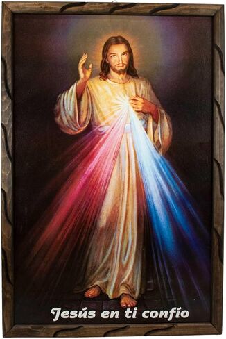 Mrcjsales-The Lord Of Divine Mercy in rustic frame, Oil painting, 24''x36'', 13''x18'', 10''x12'' inches, religious art image, Senor de la Divina Misericordia imagen, Cuadro rustico , Home decor, wall decor, church, gifts (Large 24x36'' inches) in Kuwait