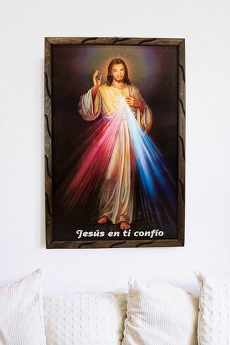 Mrcjsales-The Lord Of Divine Mercy in rustic frame, Oil painting, 24''x36'', 13''x18'', 10''x12'' inches, religious art image, Senor de la Divina Misericordia imagen, Cuadro rustico , Home decor, wall decor, church, gifts (Large 24x36'' inches) in Kuwait