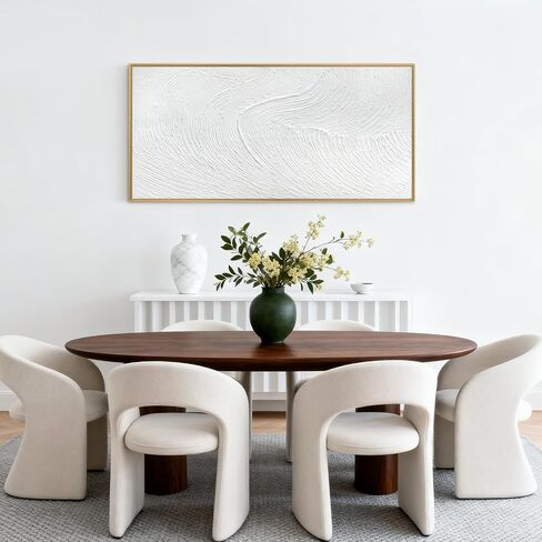 Large 100% Handmade Abstract Oil Painting Gold Frame Modern Original Hand Painted White Texture Framed Canvas Wall Art Minimalist Sea Wave Large Artwork for Living Room Bedroom Office 48x24in in Saudi Arabia