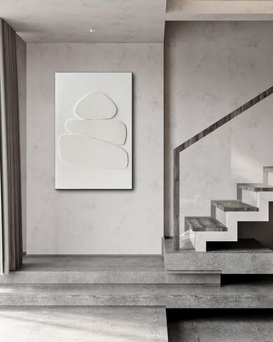 Creespi White Textured Wall Art - Hand Painted Minimalist 3D Art Painting 24x36 inches,Modern Abstract Oil Painting On Canvas for Home Wall Decor in Saudi Arabia