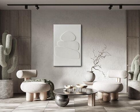 Creespi White Textured Wall Art - Hand Painted Minimalist 3D Art Painting 24x36 inches,Modern Abstract Oil Painting On Canvas for Home Wall Decor in Saudi Arabia