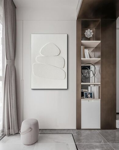 Creespi White Textured Wall Art - Hand Painted Minimalist 3D Art Painting 24x36 inches,Modern Abstract Oil Painting On Canvas for Home Wall Decor in Saudi Arabia