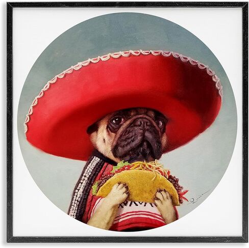 Stupell Industries Pug in Sombrero with Taco Fun Dog Painting Wall Art, 12x12, Multicolor in Kuwait