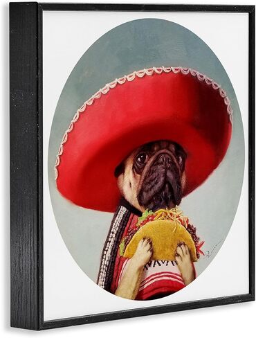 Stupell Industries Pug in Sombrero with Taco Fun Dog Painting Wall Art, 12x12, Multicolor in Kuwait