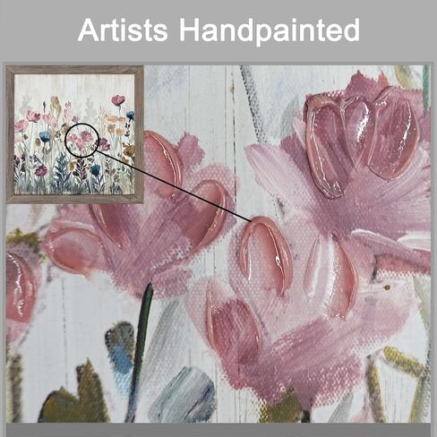 Abstract Flower Framed Wall Art: Vintage Blossom Floral Painting Rustic Colorful Botanical Picture Artwork Farmhouse Wood Home Decor for Bedroom in Saudi Arabia