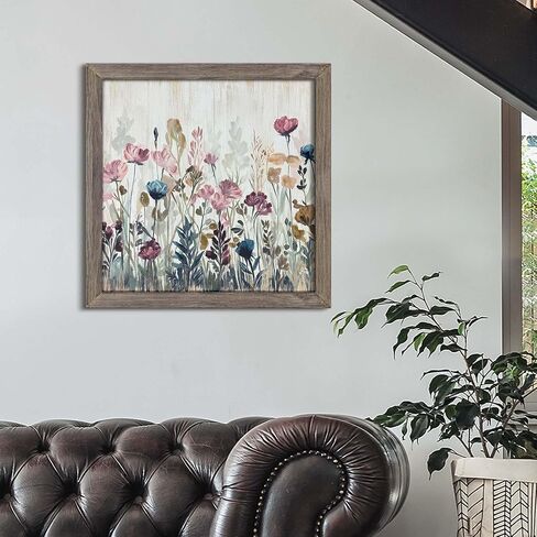 Abstract Flower Framed Wall Art: Vintage Blossom Floral Painting Rustic Colorful Botanical Picture Artwork Farmhouse Wood Home Decor for Bedroom in Saudi Arabia