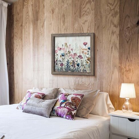 Abstract Flower Framed Wall Art: Vintage Blossom Floral Painting Rustic Colorful Botanical Picture Artwork Farmhouse Wood Home Decor for Bedroom in Saudi Arabia