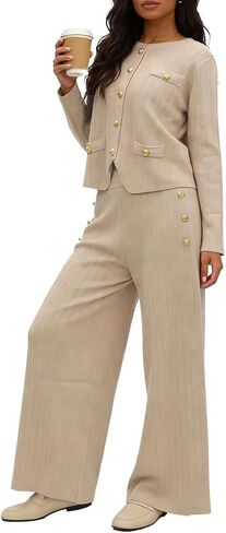 LEO'S VASE 2026 Soft & Skin-Friendly Knit 2 Piece Sets for Women, Long Sleeve Cardigan and Wide Leg Pants Lounge Set in Saudi Arabia