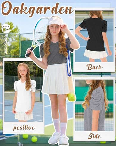 Oakgarden 4 Pack Girls Puff Short Sleeve Tops Kids Summer Cute T Shirts V Neck Casual Tees Casual Blouse Multipack 5-14 Years in Kuwait