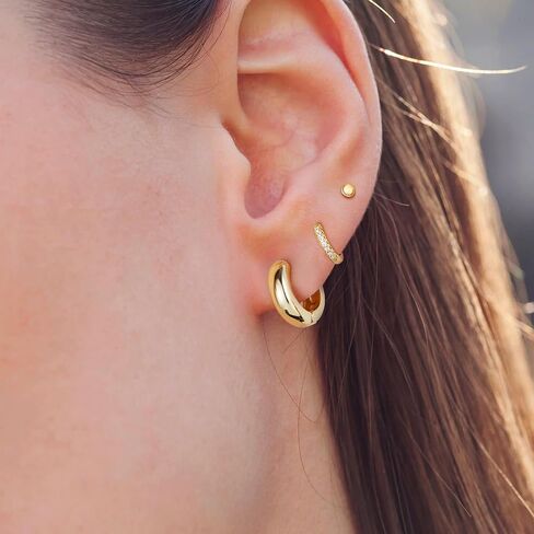 Turandoss Huggie Hoop Earrings Sets for Women, 14K Gold Plated Small Stud Earring Hypoallergenic Cartilage Huggie Hoop Stud Flat Back Gold Earrings Stacks for Multiple Piercings Jewelry Gifts in Kuwait
