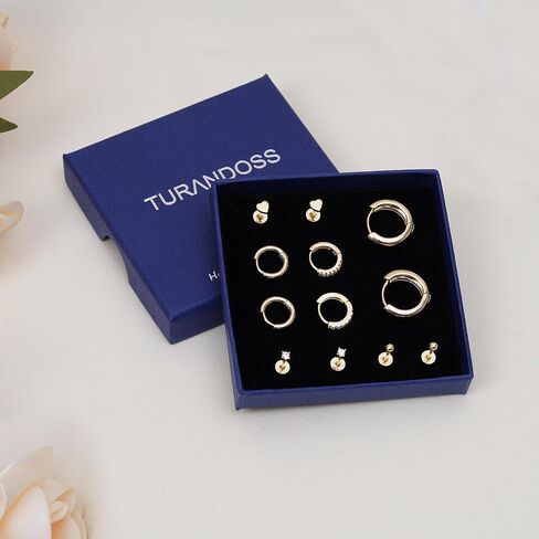 Turandoss Huggie Hoop Earrings Sets for Women, 14K Gold Plated Small Stud Earring Hypoallergenic Cartilage Huggie Hoop Stud Flat Back Gold Earrings Stacks for Multiple Piercings Jewelry Gifts in Kuwait