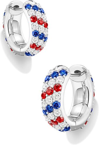 4th of July Patriotic Hoop Earrings for Women, 14K Gold Plated Red White Blue Cubic Zirconia Chunky Small Huggie Hoops, 250th Anniversary USA Flag Independence Day Hypoallergenic Jewelry Gifts in Saudi Arabia