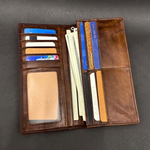 Skull Long Bifold Wallet for Men Full Grain Cowhide Genuine Leather Biker Wallet with Chain, RFID-Blocking, Brown in Saudi Arabia