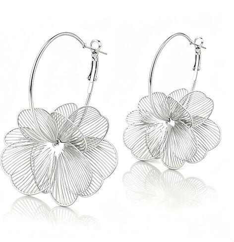 Boho Flower Hoop Earrings for Women, 14K Gold Plated Lightweight 3D Hollow Floral Drop Earrings, Statement Dangle Jewelry for Beach Vacation, Party & Everyday Wear in Kuwait