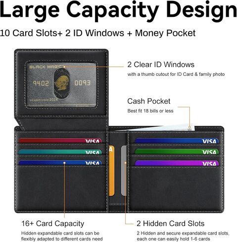 furid Top Grain Leather Wallet Men: RFID Minimalist Bifold Credit Card Holder with 2 ID Windows - Slim Front Pocket Wallets for Men - Gifts for Husband Father on Anniversary Birthday in Saudi Arabia