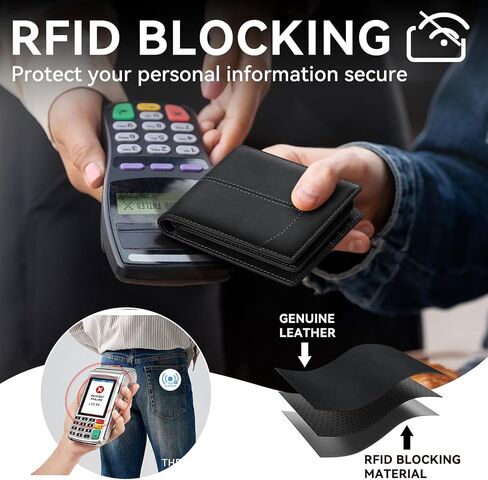 furid Top Grain Leather Wallet Men: RFID Minimalist Bifold Credit Card Holder with 2 ID Windows - Slim Front Pocket Wallets for Men - Gifts for Husband Father on Anniversary Birthday in Saudi Arabia