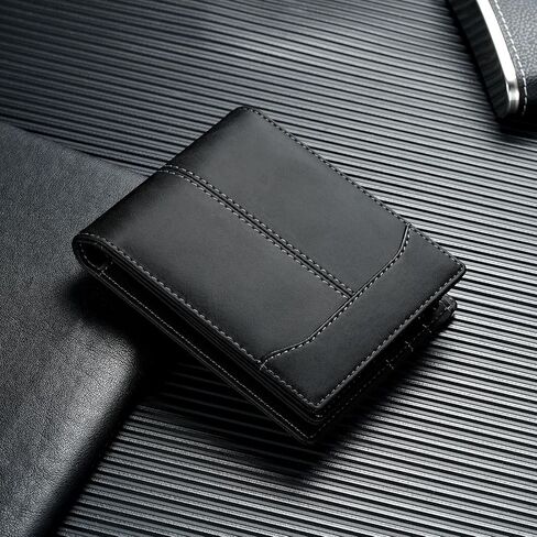 furid Top Grain Leather Wallet Men: RFID Minimalist Bifold Credit Card Holder with 2 ID Windows - Slim Front Pocket Wallets for Men - Gifts for Husband Father on Anniversary Birthday in Saudi Arabia