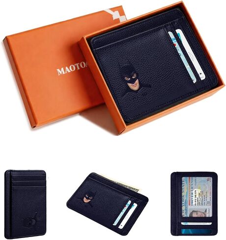 Leather Bat Wallet for Men and Women Personalized Wallet,Design with Cut-out Face,Slim Bat ID Wallet for Quick Access,Multiple Card Slots and Cash Compartments, Best Gift for Holiday（Dark Blue） in Saudi Arabia