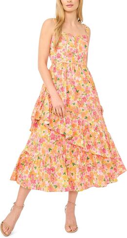 CeCe Women's Corset Asymmetrical Hem Ruffle Midi Dress in Kuwait