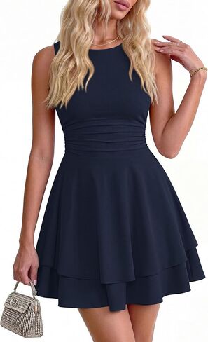 PRETTYGARDEN Women's 2026 Summer Mini Dress Sleeveless Ruched A Line Ruffle Flowy Short Cute Dresses Party Date Night Outfits in Kuwait