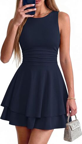 PRETTYGARDEN Women's 2026 Summer Mini Dress Sleeveless Ruched A Line Ruffle Flowy Short Cute Dresses Party Date Night Outfits in Kuwait