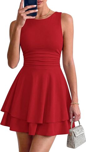 PRETTYGARDEN Women's 2026 Summer Mini Dress Sleeveless Ruched A Line Ruffle Flowy Short Cute Dresses Party Date Night Outfits in Kuwait