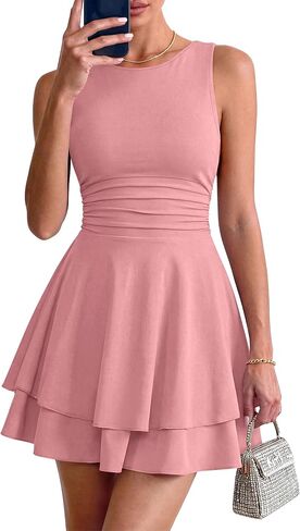PRETTYGARDEN Women's 2026 Summer Mini Dress Sleeveless Ruched A Line Ruffle Flowy Short Cute Dresses Party Date Night Outfits in Kuwait