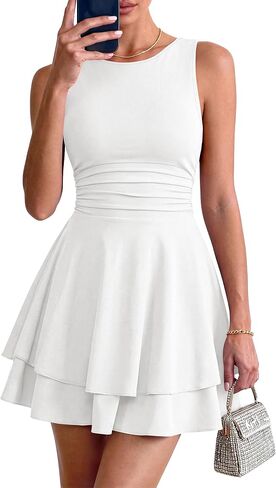 PRETTYGARDEN Women's 2026 Summer Mini Dress Sleeveless Ruched A Line Ruffle Flowy Short Cute Dresses Party Date Night Outfits in Kuwait