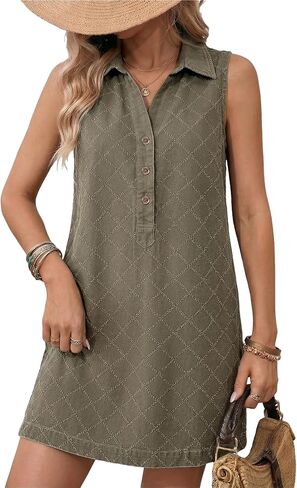Dokotoo Denim Dress for Women Summer Casual Sleeveless V Neck Button Mini Jean Dersses with Pockets in Kuwait