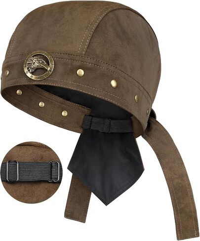 Biker Hats for Women Leather Adjustable Motorcycle Skull Cap One Size Leather Hat Punk Cap Motorcycle Hat for Women Leather Hat Leather Head Wrap Brown in Saudi Arabia