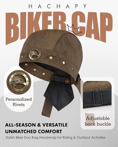 Biker Hats for Women Leather Adjustable Motorcycle Skull Cap One Size Leather Hat Punk Cap Motorcycle Hat for Women Leather Hat Leather Head Wrap Brown in Saudi Arabia