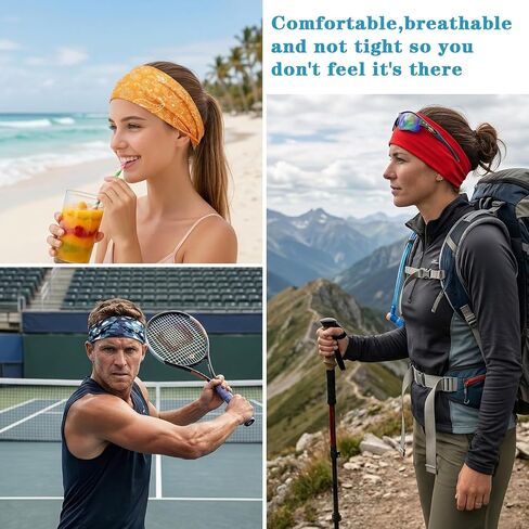 24 Pcs Sports Sweatbands for Men Women, Non Slip Wide Headbands Workout Breathable Head Band Exercise Hair Bands - Elastic Soft Sweatbands for Yoga Running Cycling Gym in Saudi Arabia