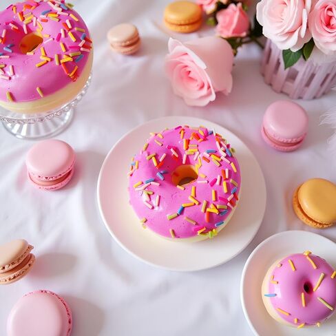 1 Pc Pink Fake Donuts,Stress Relief Donuts Simulation Artificial Doughnuts Dessert Cake Party Favors Decoration Faux Food Props Kitchen in Kuwait