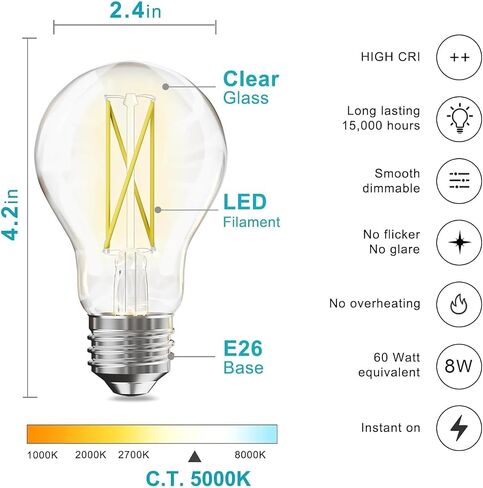 VOLIVO 24 Pack Vintage LED ، A19 A19 Dimmable Light ، 2700K Whate White ، 60W مكافئ ، CRI 80+ ، خيوط زجاجية شفافة ، 7W ، قاعدة e26 القياسية ، نمط Edison Antique الكلاسيكي للمنزل in Kuwait