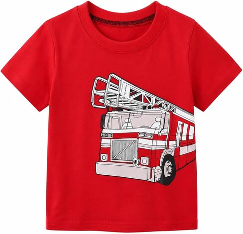 Toddler Boys T-Shirt Short Sleeve Shirts fire Truck Dinosaur Shark Print Cotton Summer Tops Tees Shirt 2-7T in Saudi Arabia