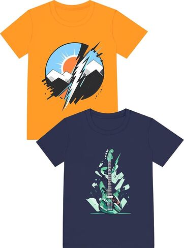 Boys Tees 100% Combed Cotton Short Sleeve Graphic 2 Pack T Shirts, Size 2t 3t 4t 5t 6 7 8 9 10 11 12 14 16Y in Saudi Arabia