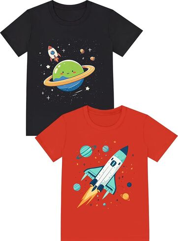Boys T Shirts Pure Combed Cotton Short Sleeve Graphic 2-Pack Tee Size 2-16Y | Pure Combed Cotton, Tagless Label, Crack-Resistant Print, Pilling-Resistant, Shrink-Resistant, Fade-Resistant, True to Size in Saudi Arabia