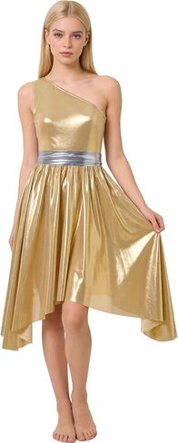 ODASDO Women Praise Dance Overlays Metallic Asymmetrical Hem Dress Tunic for Worship Dancewear Church Clothes XS-XL in Kuwait