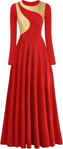 Women's Praise Dance Dress Irregular Gold Metallic Long Sleeve Church Robe Worship Liturgical Lyrical Dance Costume in Kuwait